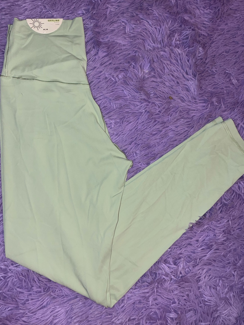 OFFLINE by Aerie Ankle Leggings Stretch High Rise Light Green Solid Women M nwt